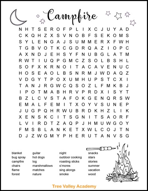 Free printable campfire camping word search to take on your families next camping trip. With 24 hidden words and a bit of colouring on the page, it's a relaxing activity your kids can do while sitting around the campfire or your backyard bonfire. Downloadable pdf includes answers. Summer Activity Pages For Kids, Camping Printables Free For Kids, Word Search For Kids Free Printable, Free Word Search Puzzles Printables, Wordsearches For Kids Free Printable, Kids Word Search Free Printable, Summer Activity Sheets, Camping Word Search, Word Searches For Kids