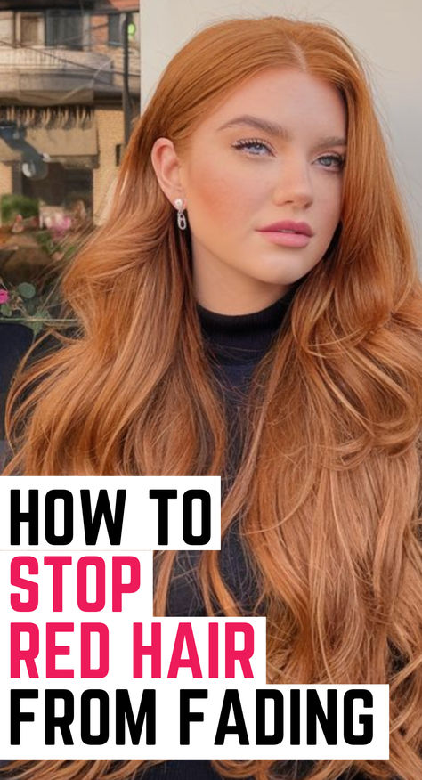 "Want to keep your red hair vibrant and prevent it from fading? Discover expert tips to maintain your color for longer! I cover natural methods. 

From sulfate-free shampoos to UV protection and the best color-safe products, this guide has everything you need to keep your red locks looking fresh and fiery. Perfect for dyed red hair, auburn tones, and burgundy shades. Pin now to save your color!" Single Process Red Hair Color, Jennifer Aniston Red Hair Color, Winter Red Hair Color Shades, Beach Red Hair, Cute Red Hair Dye Ideas, Low Maintenance Red Hair, Bella Thorne Hair Red, How To Maintain Red Hair Color, Winter Ginger Hair