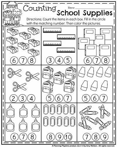 Kindergarten Counting, Counting Worksheet, Math Sort, Back To School Kindergarten, Letter Sort, School Suplies, Counting Worksheets, Worksheets For Kindergarten, School Kindergarten