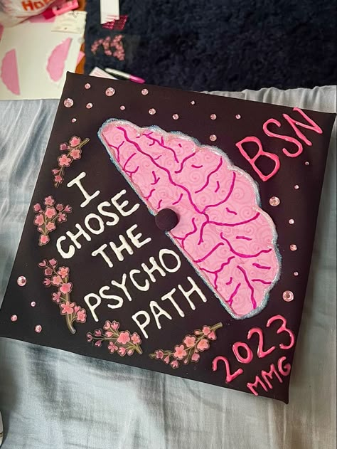 Nursing Graduation Caps, Psychology Graduation Cap, Graduation Cap Decoration Nursing, Psychology Graduation, Graduation Cap Designs College, Teacher Graduation Cap, Creative Graduation Caps, Nursing Caps, Nurse Graduation Cap