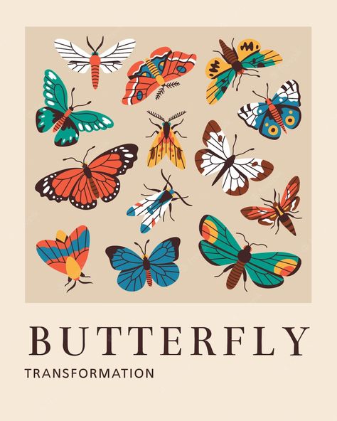 Vintage Poster Illustration, Butterfly Vector Art, Butterfly Poster Design, Vector Illustration Design Graphics, Cute Butterfly Illustration, Monarch Illustration, Butterfly Illustration Design, Butterfly Illustration Art, Butterfly Draw