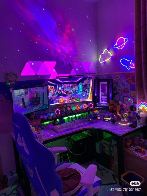 Gamer Room Asthetics, Streamer Room, Small Gaming Room Ideas, Gamer Room Design, Games Room Inspiration, Aesthetic Game, Gaming Aesthetic, Bilik Permainan, Game Setup