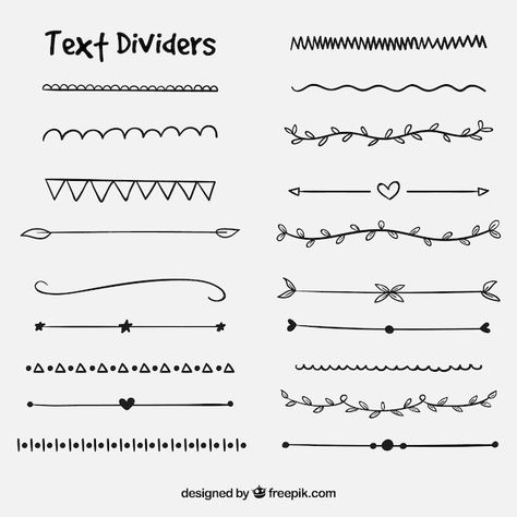 Text dividers collection Premium Vector | Premium Vector #Freepik #vector #arrow #ornament #text #arrows Doodle Dividers, Aesthetic Dividers, Bullet Journal Dividers, Journal Photos, Bullet Journal Headers, Text Dividers, خريطة ذهنية, Page Dividers, Penanda Buku