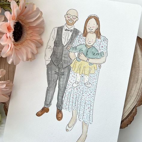 Personalised Illustrations, Event Illustration, Portrait Watercolor, Hand Painted Gifts, Timeless Love, Painted Christmas Ornaments, Custom Family Portrait, Family Illustration, Family Picture