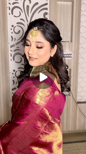 Hairstyle With Silk Saree, Open Hairstyle, Makeup Artist Makeup, Soft Eye Makeup, Artist Makeup, Freelance Makeup Artist, Open Hairstyles, Bride Squad, Glam Looks