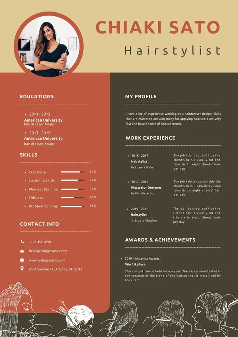 Hairstylist Resume, Canva Graphics, Job Resume, American Universities, Listening Skills, Trending Haircuts, Work Experience, Resume Template, Hair Stylist