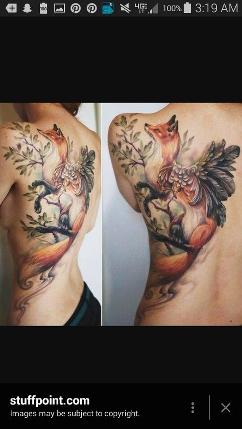 Fox Tier Tattoo, Back Piece Tattoo, Geniale Tattoos, Tattoos Skull, Fox Tattoo, Great Tattoos, Nature Tattoos, Back Tattoos, S Tattoo