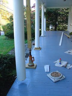 Column Base Ideas, Porch Pillar Makeover, Replace Metal Porch Columns, Columns With Brick Base, Update Round Porch Columns, Pillars With Stone Base, Painted Wood Deck, Outdoor Upgrades, Porch Pillars