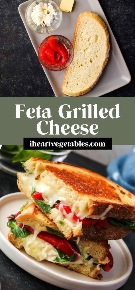 Feta Grilled Cheese, Grill Cheese, Caprese Sandwich, Grilled Halloumi, Best Grilled Cheese, Greek Flavors, Grilled Cheese Recipes, Fresh Spinach, Cheesy Recipes