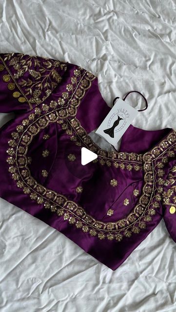 Justvi on Instagram: "Customised hand embroidered blouse with intricate work of zardozi cutdana and sequins. 

Customisation available in your desired colour and style. DM us for any queries

#embroidery #blouse #sareeblouse #zardozi #embroidery #handmade #handwork #ariwork #zardosi #lehenga #blousedesigns #purple" Zardosi Lehenga, Zardosi Work Blouse, Hand Embroidered Blouse, Zardosi Work, Zardozi Embroidery, Maggam Works, Embroidery Blouse, Blouse Pattern, Work Blouse