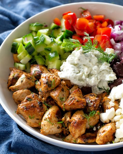 Greek Chicken Pittas, Eat Like A Girl Recipes, Heart Healthy Greek Recipes, Greek Inspired Chicken, Mediterranean Bowl Recipe Chicken, Greek Chicken Feta, Low Calorie Greek Recipes, Healthy Food With Greek Yogurt, Lily Eats And Tells Recipes