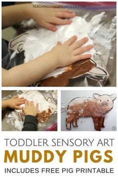 Add some sensory art to your toddler farm theme with this fun muddy pig activity! Comes with a free pig printable. Only requires 2 ingredients! Farm Animal Art Projects, Germ Activities, Art Projects For Toddlers, Projects For Toddlers, Pig Printable, Muddy Pigs, Farm Animals Preschool, Farm Lessons, Farm Animal Art