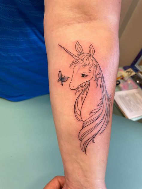 Mlp Tattoo Ideas, Spirit Horse Tattoo, The Last Unicorn Tattoo, Last Unicorn Tattoo, Mlp Tattoo, Mythical Tattoos, Typewriter Font Tattoo, My Little Pony Tattoo, Pegasus Tattoo