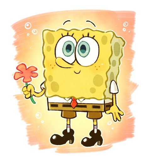 Spongebob Flowers Background, Spongebob Squarepants Fanart, Spongebob Artwork, Spongebob Watercolor, Drawing Spongebob, Spongebob Cute, Spongebob Fanart, Spongebob Flowers, Spongebob Art