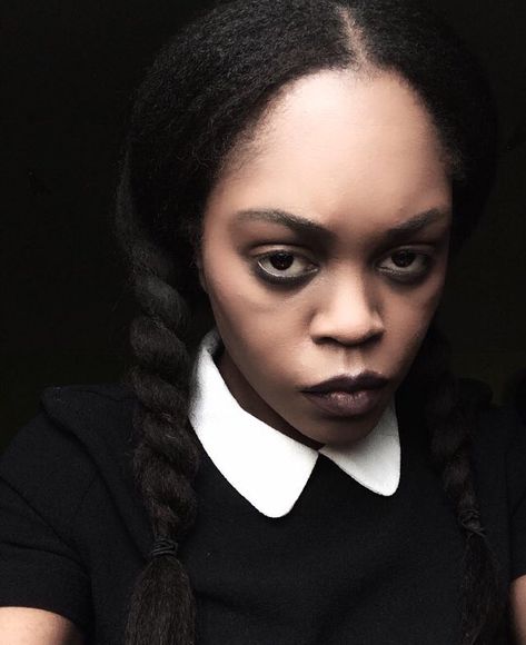 The Costume: Black Wednesday Addams Makeup Black Wednesday Addams, Wednesday Addams Makeup, Addams Makeup, Spooky Sewing, Black Wednesday, Black Supreme, Creepy Makeup, Eco Friendly Diy, Horror Movie Characters