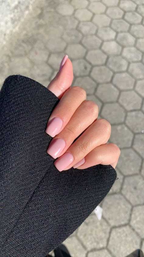 Rounded Square Pink Nails, Short Coffin Light Pink Nails, Light Pink Acrylic Nails Squoval, Pale Pink Nails Short, Light Rose Pink Nails, Shellac Nails Light Pink, Pale Rose Nails, Light Pink Plain Nails, Light Pink Squoval Nails