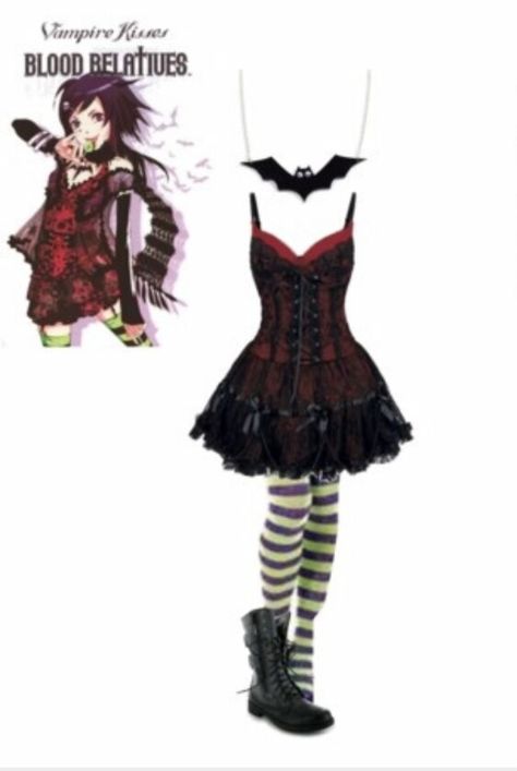 Vampire Kisses Manga, Vampy Style, Vampire Goth Aesthetic, Manga Halloween, Romantic Goth Outfits, Vampire Outfits, Raven Outfits, Kiss Clothes, Kiss Outfits