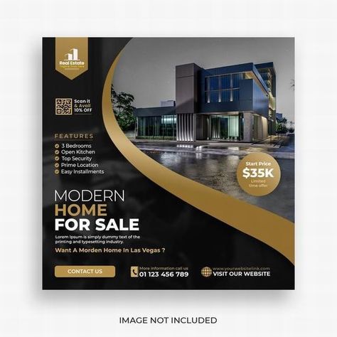 Real estate house social media post or square banner template Free Psd Business Birthday, Real Estate Banner, Sales Ideas, Modern Homes For Sale, Estate House, Facebook Cover Design, Real Estate Ads, Instagram Banner, Real Estate Social Media