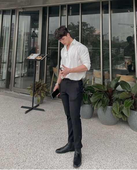 Poses With Formal Outfit, Poses For Formal Wear Men, Formal Outfit Poses Men, Formal Black Pants Outfit Men, Birthday Outfit Men Aesthetic, Male Business Attire, Black And White Formal Outfit Men, Aesthetic Formal Outfits Male, Formal Dinner Outfit Men