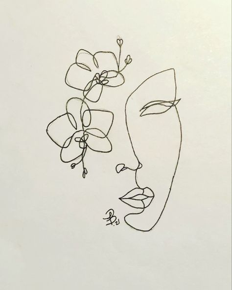 Face Outline Tattoos For Women, Happy Mask Drawing, Face In A Flower Tattoo, Beautician Tattoo, Face Outline Tattoo, Minimalist Flower Head Tattoo, Flowers With Faces Tattoo, Fine Line Tattoo Face And Flower, Woman’s Face With Flowers Tattoo