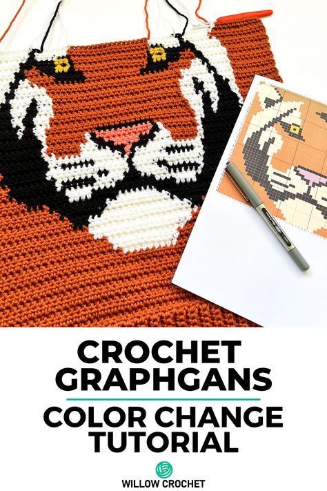 Crochet Directions, Crochet Graphgan, Change Colors In Crochet, Tiger Sweater, Foundation Half Double Crochet, Foundation Single Crochet, Graph Crochet, Pixel Crochet, Tapestry Crochet Patterns