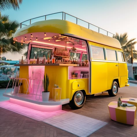 Neon Food Truck, Lemonade Food Truck, Food Van Design, Retro Food Truck, Lemonade Truck, Smoothie Truck, Mobile Fashion Truck, Foodtrucks Ideas, Camper Bar