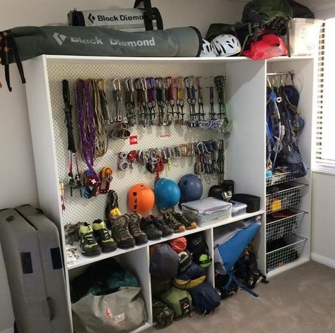 Climbing Gear Organization, Outdoor Gear Organization, Outdoor Gear Storage, Gear Closet, Camping Gear Storage, Sports Equipment Storage, Adventure Room, Gear Room, Gear Storage