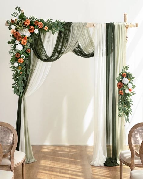 Olive Green Wedding Arch, Olive Green Backdrop, Flower Arch Decor, Sage Green Backdrop, Table Flower Decor, Lantern Flowers, Sweetheart Table Flowers, Bougainvillea Wedding, Fall Wedding Arches