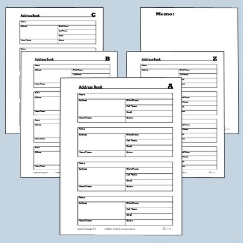 Keep your personal or business contacts organized with our Printable Address Book with a page for each letter and an additional memo page in PDF format. Name And Address Template Free Printable, Communication Binder, Simple Wedding Checklist, Address Book Template, Free Wedding Planner Printables, Book Organizer, Wedding Planner Binder, Address Books, Wedding Planner Book