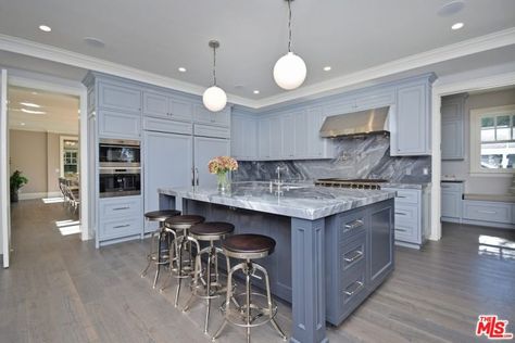 Kyle Richards And Mauricio Umansky Drop $8.2M On Encino Home - Trulia's Blog Kyle Richards New House, Kyle Richards House, Gray Kitchen Ideas, Smokey Robinson, Colonial Style Homes, Kitchen Island With Seating, Kyle Richards, Gray Kitchen, Island With Seating