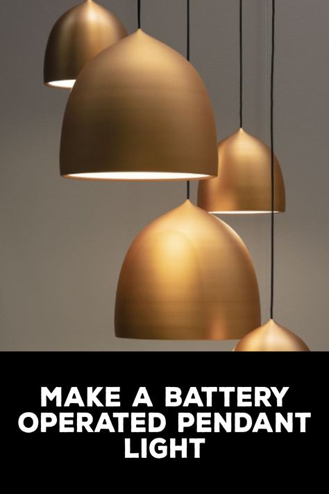 How to Make a Battery Operated Pendant Light Diy Battery Light Fixtures, Battery Hanging Lamp, Hanging Battery Operated Light, Wireless Pendant Lighting, Battery Operated Pendant Lights, Battery Operated Ceiling Lights, Diy Hanging Light Fixtures, Battery Operated Lighting, Diy Hanging Light