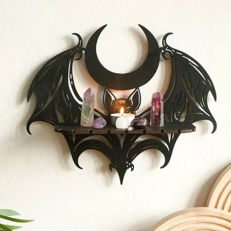 Enchant Your Space with Goth home decor, Gothic decor, Witch room decor, Crystal holder, Moon shelf, Bat shelf, Gothic shelf, Witch decor, Crystal display, Witchy decor, Bat decor, Moon decor, Gothic crystal holder, Witchcraft decor, Gothic room decor, Bat home decor, Gothic wall decor, Witch crystal holder Bat Shelf, Witchcraft Decor, Wooden Wall Shelf, Gothic Room, Witch Room Decor, Bat Wall, Crystal Shelves, Crystal Holder, Wall Hanging Storage