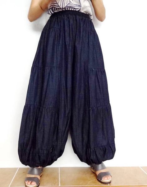 Harem Pants Aladdin Unique Style Boho Dark Blue Lightweight image 0 Genie Pants, Boho Denim, Balloon Pants, Drop Crotch Pants, Mode Boho, Lightweight Pants, Ruffles Fashion, Womens Pants, Style Boho