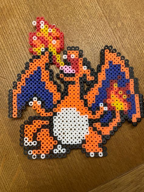 Perler Bead Charizard, Charizard Perler Bead Pattern, Peeler Bead Pokémon, Legendary Pokemon Perler Bead Patterns, Pokemon Fuse Beads, Hama Beads Patterns Pokemon, Charizard Perler Beads, Charmander Perler Beads, Patrones Hama Beads Ideas