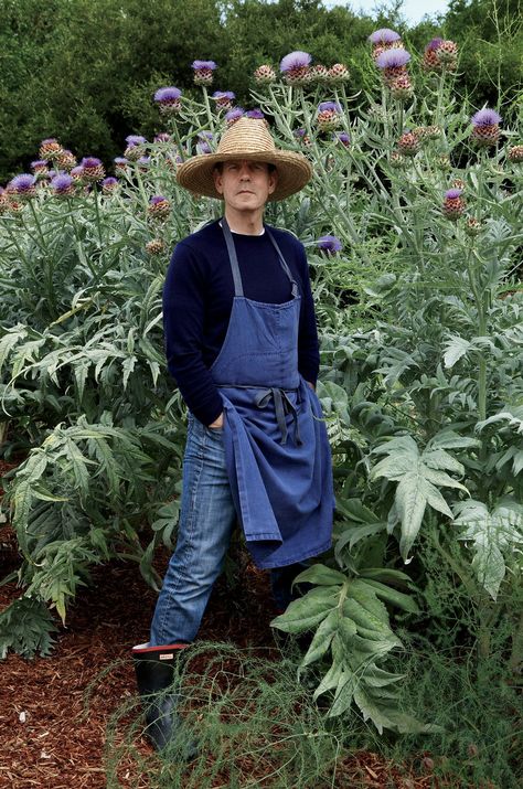 Chef Keller in his French Laundry garden.  Yountville, CA Garden Work Outfit, Culinary Garden, Yountville California, Bouchon Bakery, Farmer Outfit, The French Laundry, Thomas Keller, Environmental Portraits, French Laundry