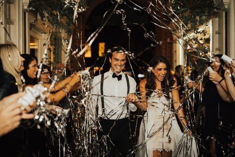 Streamers for Wedding Send Off Silver Streamers, Reception Exit, Bride And Groom Reception, Wedding Streamers, Emerald Green Wedding Theme, Mountain Wedding Decor, Airbnb Wedding, Wedding Exit, Colorado Mountain Wedding