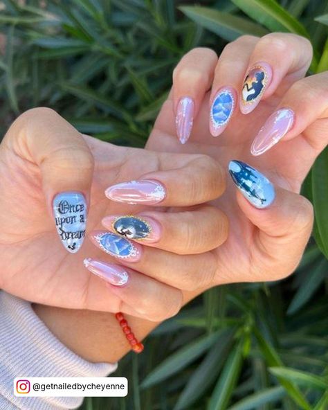 Cinderella Nails Disney, Cinderella Aesthetic Nails, Cinderella Inspired Nails Acrylic, Nails Cinderella, Disney Cinderella Nail Ideas, Princess Nail Art, Cinderella Nails, Different Elements, Pumpkin Carriage