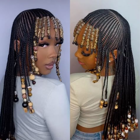 Hairstyle With Beads, Cornrows With Beads, Hair Braid Patterns, Cornrows Hairstyles, Short Box Braids Hairstyles, African Hair Braiding Styles, Box Braids Hairstyles For Black Women, Braided Cornrow Hairstyles, Cute Box Braids Hairstyles