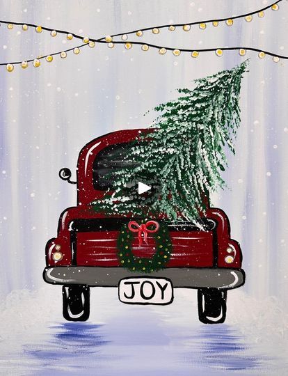 Christmas Truck Painting | Here is a beginner step by step Christmas truck painting! 🎨 I know many people went to pick out their Christmas tree this past weekend so let's start the... | By Emily Seilhamer Art | Facebook Winter Truck Painting, Xmas Truck With Tree, Red Truck Painting Easy, Red Truck Christmas Tree Painting, Country Christmas Paintings, Christmas Paint N Sip Ideas, Easy Christmas Paintings On Canvas For Beginners, Christmas Paintings Canvas, Christmas Painting Step By Step