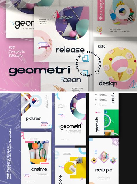 Geometric Social Media Kit Post and Stories Templates - 20 Photoshop files Geometric Social Media Design, Maximalism Design, Social Media Kit, Maximalism, Media Kit, Story Template, Package Design, Social Media Template, Psd Templates