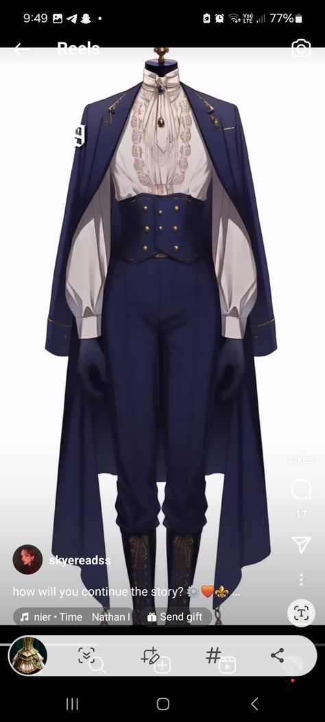 Fantasy Sailor Outfit Male, Magical Outfits Drawing Male, Noble Men Clothing, Cute Fantasy Outfits Male, Royal Outfit Drawing Male, Royal Outfits Male Fantasy Drawing, Fantasy Royal Clothing Art, Traditional French Clothing Men, Cold Weather Fantasy Outfits Male