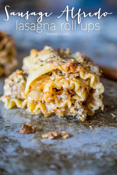 Sausage Alfredo Lasagna Roll Ups, Sausage Alfredo Lasagna, Gameday Brunch, Alfredo Lasagna Rolls, Alfredo Lasagna Roll Ups, Baking Night, Lasagne Roll Ups, Baked Sausage, Ground Sausage Recipes