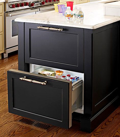 Traditional Home - Refrigerator Island Drawer Island Refrigerator, Integrated Refrigerator, Refrigerator Ideas, Volcano House, Kitchen Island Storage, Island Storage, Fridge Drawers, Refrigerator Drawers, Island Ideas