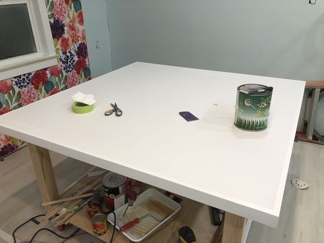 Laminate Table Top Success (Mostly) & A Change Of Heart Diy Writing Desk, Knock Down Wall, Red Oak Floors, Laminate Table Top, Hollow Core Doors, Writing Desk With Drawers, Built In Cabinets, Change Of Heart, Concrete Countertops