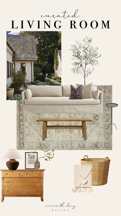 Cottage core, living room mood board, studio mcgee, hearth and hand, loloi rugs, vintage House Mood Board, Cottage Core Living Room, Living Room Mood Board, Cottage Style Living Room, Room Mood Board, Cottage Core House, Loloi Rugs, Hearth And Hand, Studio Mcgee