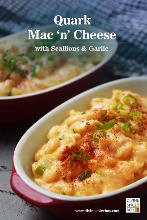 Quark Mac 'n' Cheese with Scallions & Roasted Garlic – Divine Spice Box Quark Recipes, Quark Cheese, Spice Box, Macaroni Cheese, Mac N Cheese, Dinner Date, Product Review, Roasted Garlic, Spicy Recipes