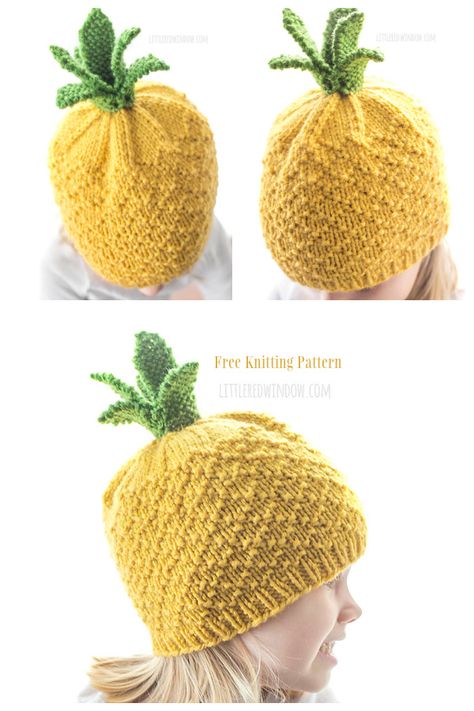 Knitted Decorations, Hat Free Knitting Pattern, Pineapple Hat, Knitting Hat, Baby Hat Knitting Pattern, Crochet Baby Hat Patterns, Fiber Crafts, Knitted Hats Kids