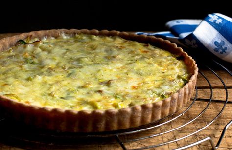 I had a beautiful bunch of leeks from the farmers’ market and a Mediterranean crust left over in my freezer from my week of savory pies, so I decided to make this lightened version of a French classic called flamiche. The French version calls for lots of butter and cream or crème fraiche. (Photo: Andrew Scrivani for The New York Times) How To Make Quiche, Leek Quiche, Onion Tart, Cheese Quiche, Custard Filling, Nyt Cooking, Savory Pie, Quiche Recipes, Tart Recipes