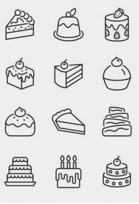 Cupcakes Drawing Cute, Candy Doodles Easy, Easy Food Drawing Ideas, Cake Drawings Easy, Baking Drawing Easy, Mini Cake Tattoo, Pastry Drawing Easy, How To Draw A Cake Easy, Cupcake Doodle Cute