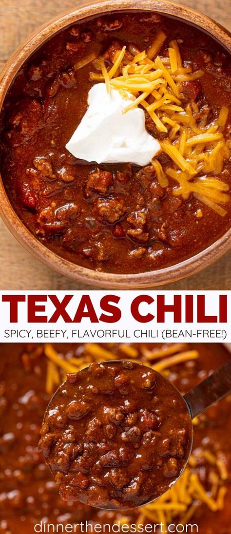 Texas Chili that's Bean Free, Smoky, Beefy, Thick and Spicy! | #chili #beef #groundbeef #soup #dinner #dinnerthendessert Texas Chili Recipe, Chili Beef, Homemade Chili Recipe, Beef Chili Recipe, Texas Chili, Bean Chili Recipe, Chili Recipe Crockpot, Best Chili, Best Chili Recipe